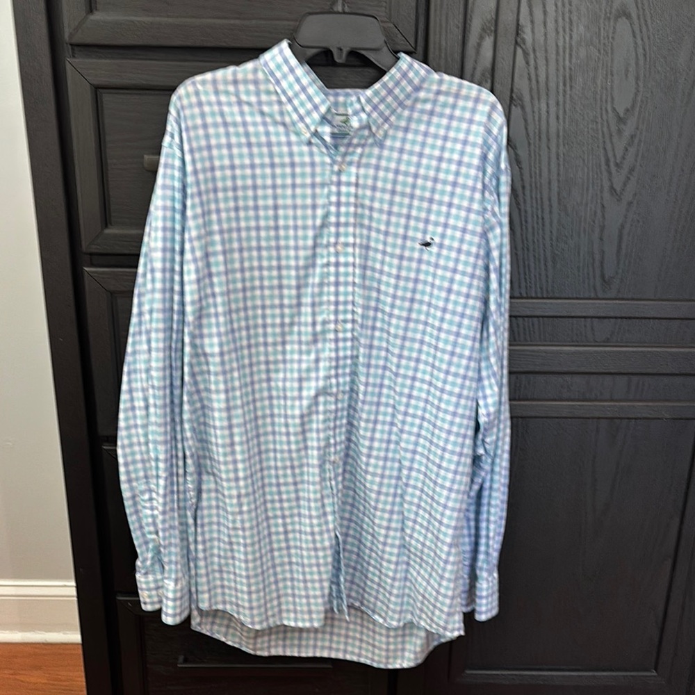 Men's Blue and White Checkered Shirt
